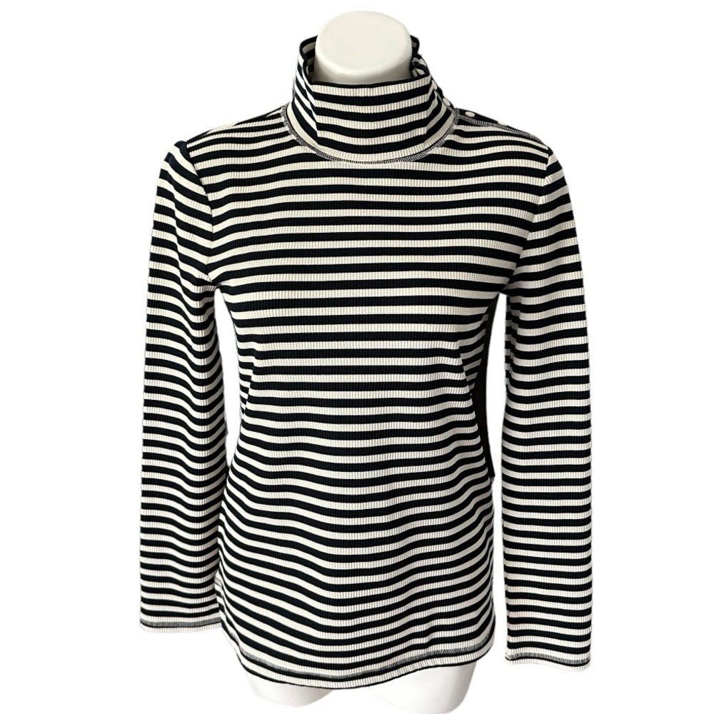 T by Talbots Navy Stripe Snap Detail Turtleneck Size M